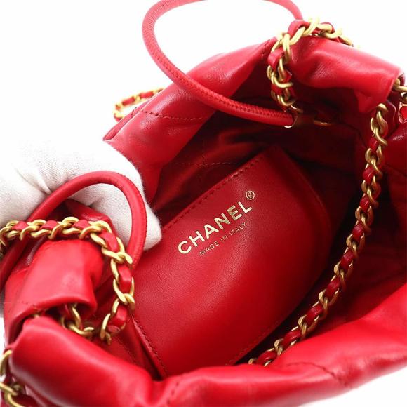 CHANEL 22 2way Chain Hand Shoulder Bag Leather Red AS3980 Mini - Picture 7 of 9